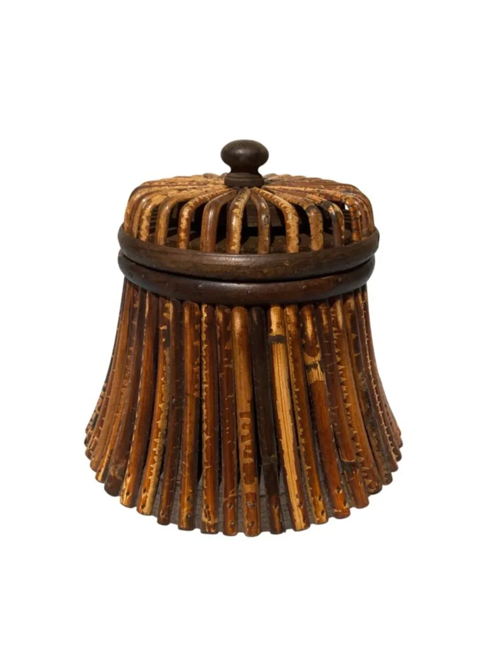 Vintage Brown Bamboo Storage Box With Lid
